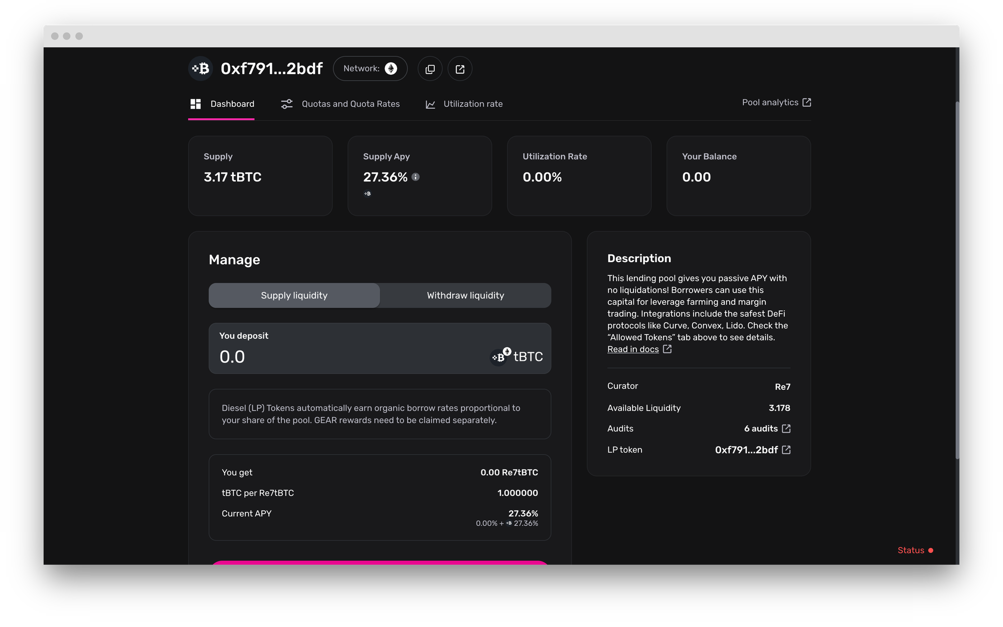 Re7 curated tBTC and uptBTC market: Gearbox Permissionless