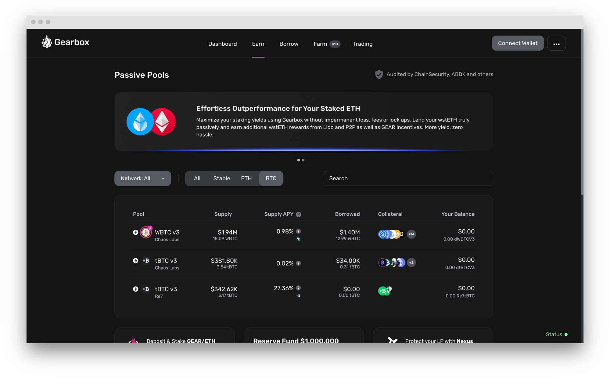 Re7 curated tBTC and uptBTC market: Gearbox Permissionless