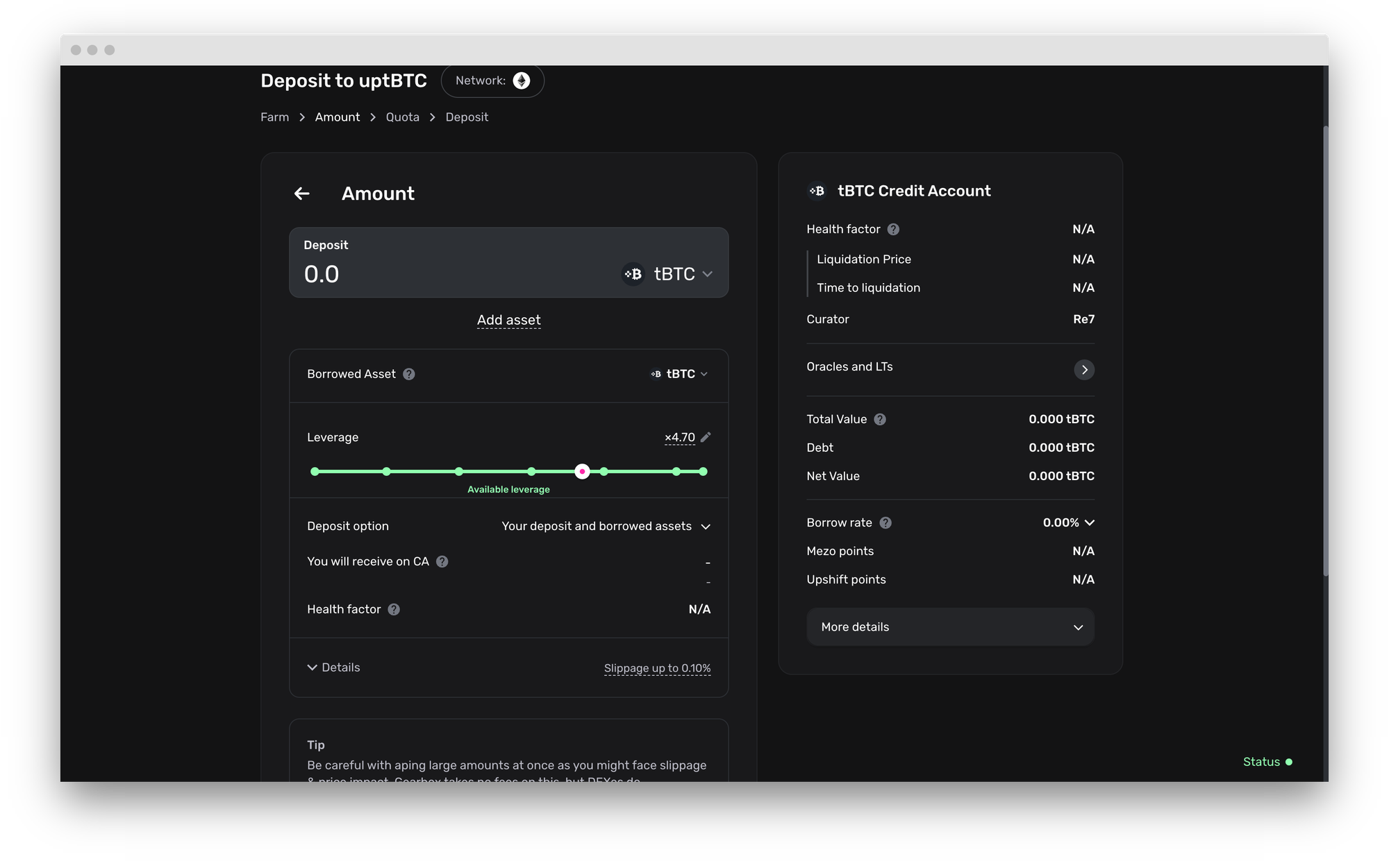 Re7 curated tBTC and uptBTC market: Gearbox Permissionless